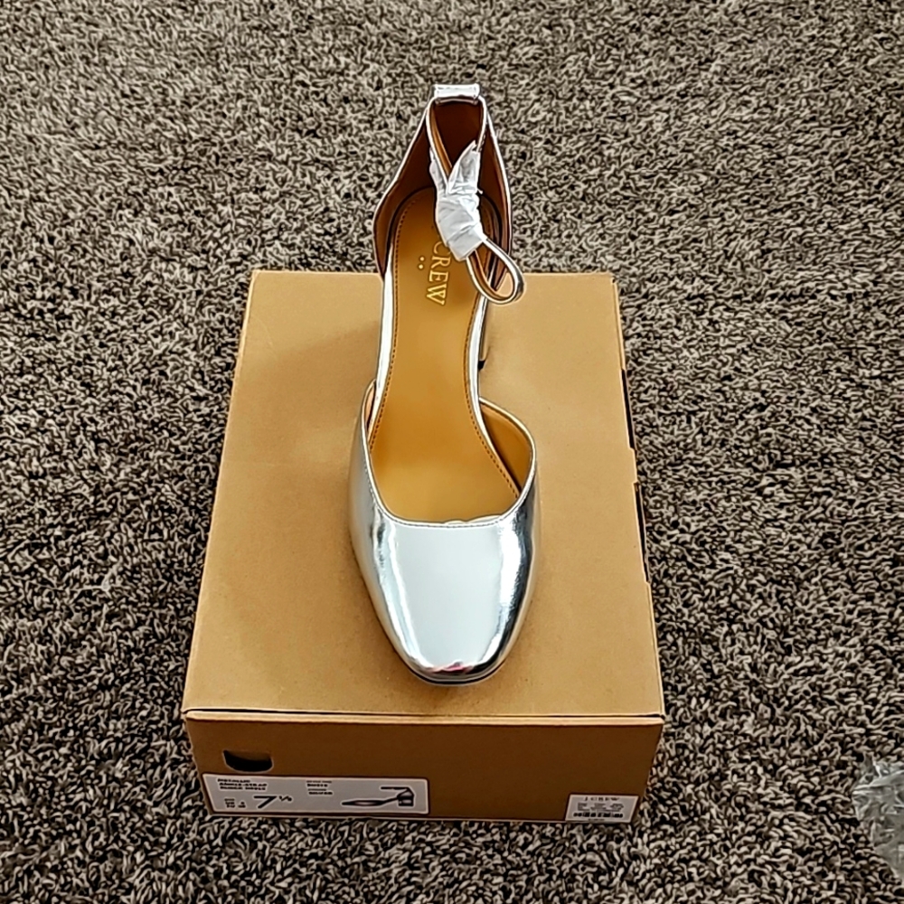J. Crew metallic silver block heels size 7.5